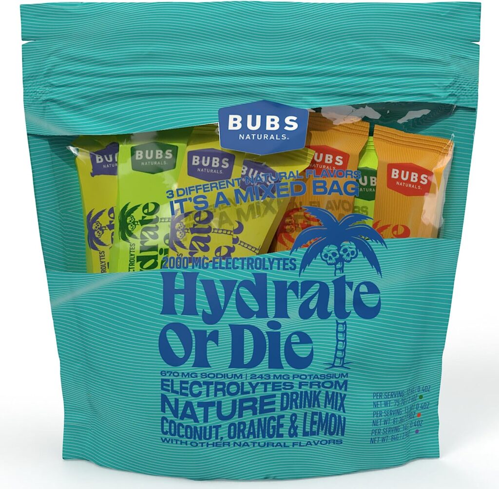 BUBS Naturals Hydration Powder - Variety Pack - Hydrate or Die Electrolyte Powder - All-Natural, Keto-Friendly, Gluten-Free,  No Sugar Added - Boosts Energy  Stamina Enhances Recovery (18 Servings)