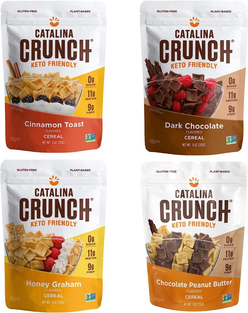 Catalina Crunch Keto Cereal Variety Pack (4 Flavors), 9oz bags | Low Carb, Zero Sugar, Gluten  Grain Free, Fiber | Keto Snacks, Vegan Snacks, Protein Snacks | Breakfast Protein Cereal | Keto Friendly Foods