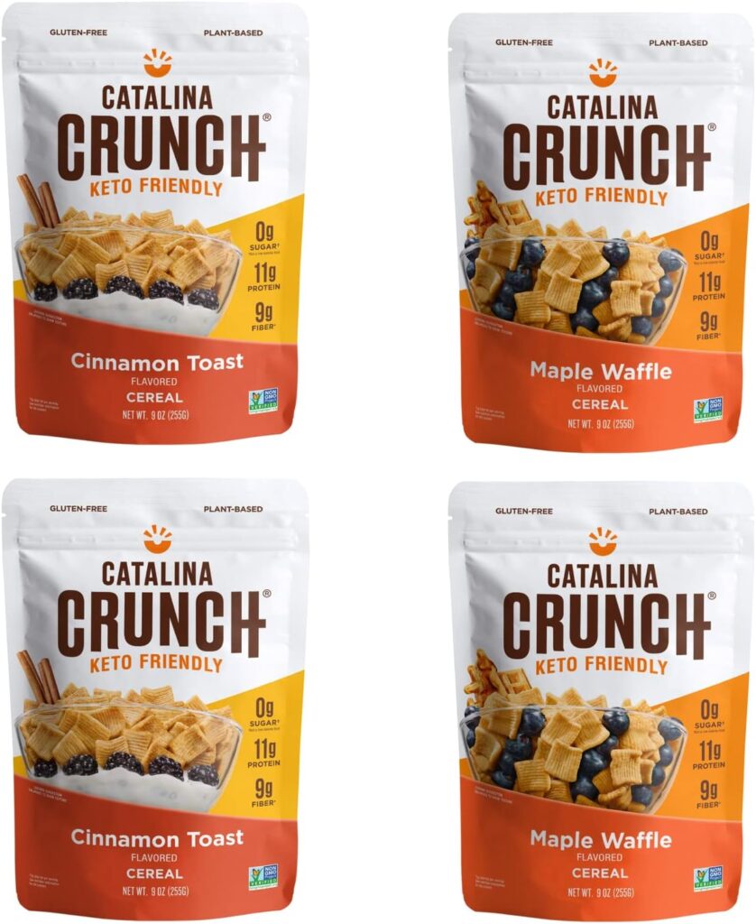 Catalina Crunch Keto Cereal Variety Pack Cinnamon Toast  Maple Waffle (2 Flavors), 4 bags, | Low Carb, Zero Sugar, Gluten  Grain Free, Fiber | Keto Snacks, Vegan Snacks, Protein Snacks | Breakfast Protein Cereal | Keto Friendly Foods