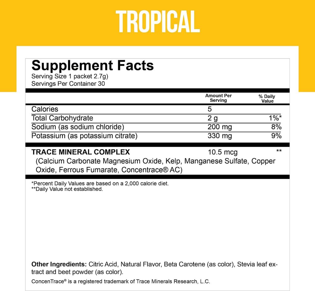 Electrolytes Powder Packets - Electrolytes No Sugar - Hydration Packets - Electrolyte Mix - Keto Electrolytes - Fasting Electrolytes - Water Enhancer, No Tablets, Sports Drink - 30 Packets Tropical