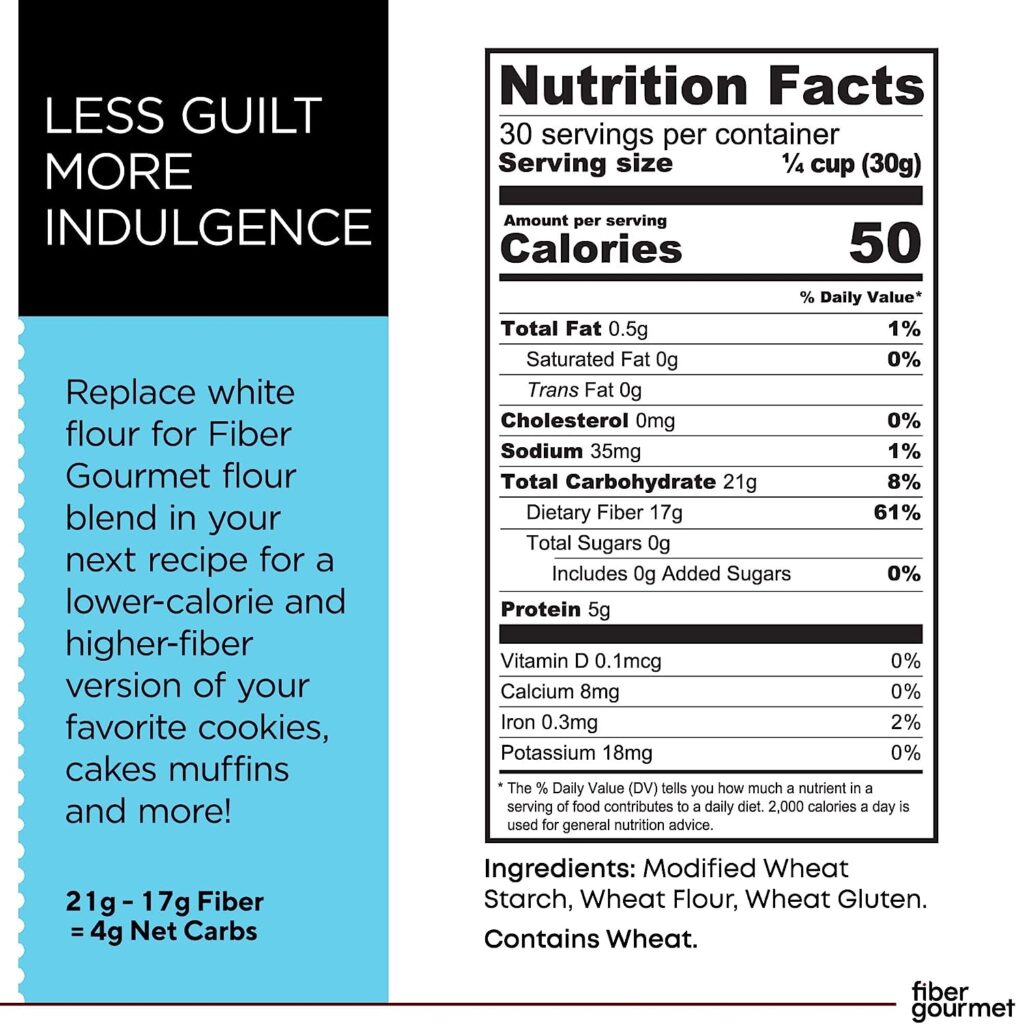 Fiber Gourmet Low Carb Flour Blend, Non GMO, Vegan All Purpose Flour, 55% Less Calories Compared to White Flour, 32 Ounces (907g), Pack of 2