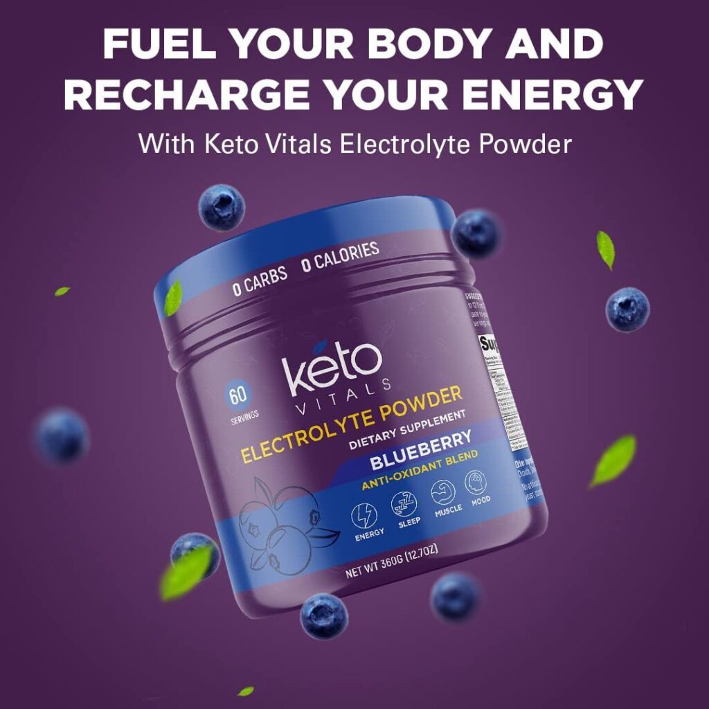 Keto Vitals Blueberry Antioxidant + Electrolytes Powder No Sugar, No Carbs, No Calories - 9 Tasty Flavors - Sugar Free Electrolyte Powder Hydration Drink with Potassium, Magnesium, Sodium, Calcium