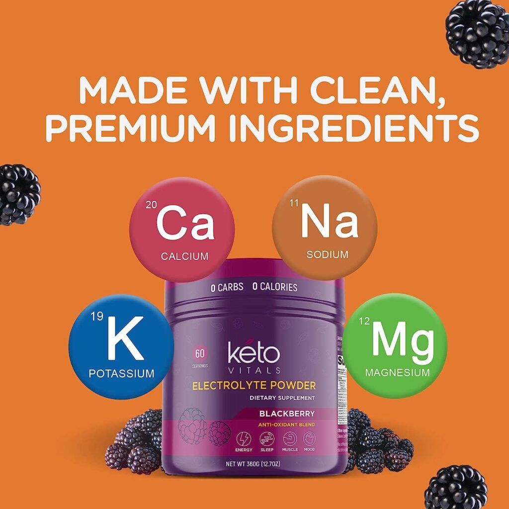 Keto Vitals Electrolyte Powder - Sugar Free Keto Electrolytes Powder with Potassium, Magnesium, Sodium,  Calcium - No Sugar Electrolyte Drink Mix  Hydration Powder, 60 Servings, BlackBerry