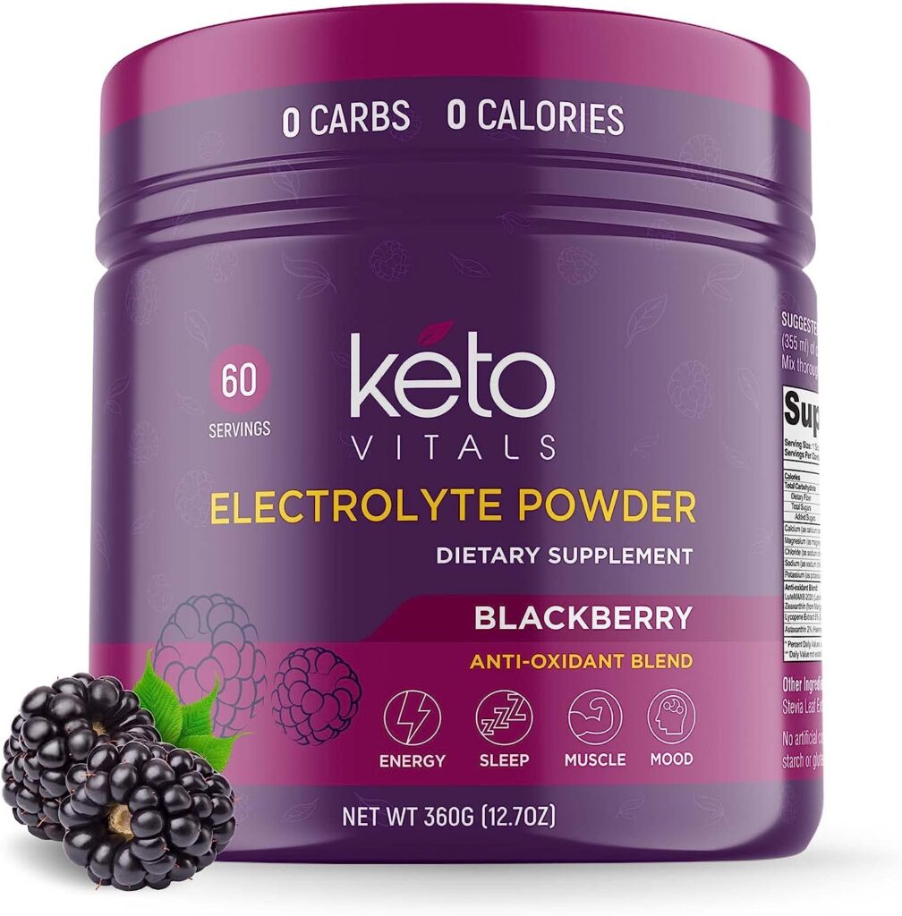 Keto Vitals Electrolyte Powder - Sugar Free Keto Electrolytes Powder with Potassium, Magnesium, Sodium,  Calcium - No Sugar Electrolyte Drink Mix  Hydration Powder, 60 Servings, BlackBerry