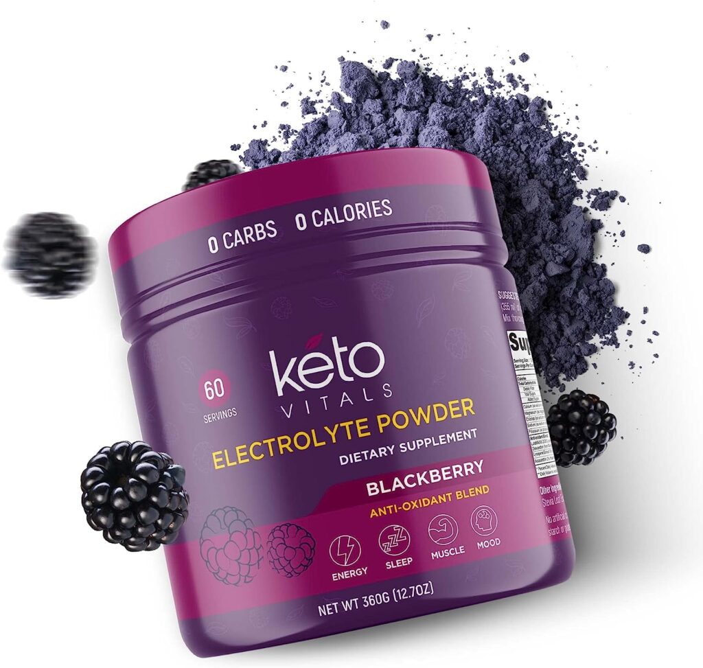 Keto Vitals Electrolyte Powder - Sugar Free Keto Electrolytes Powder with Potassium, Magnesium, Sodium,  Calcium - No Sugar Electrolyte Drink Mix  Hydration Powder, 60 Servings, BlackBerry