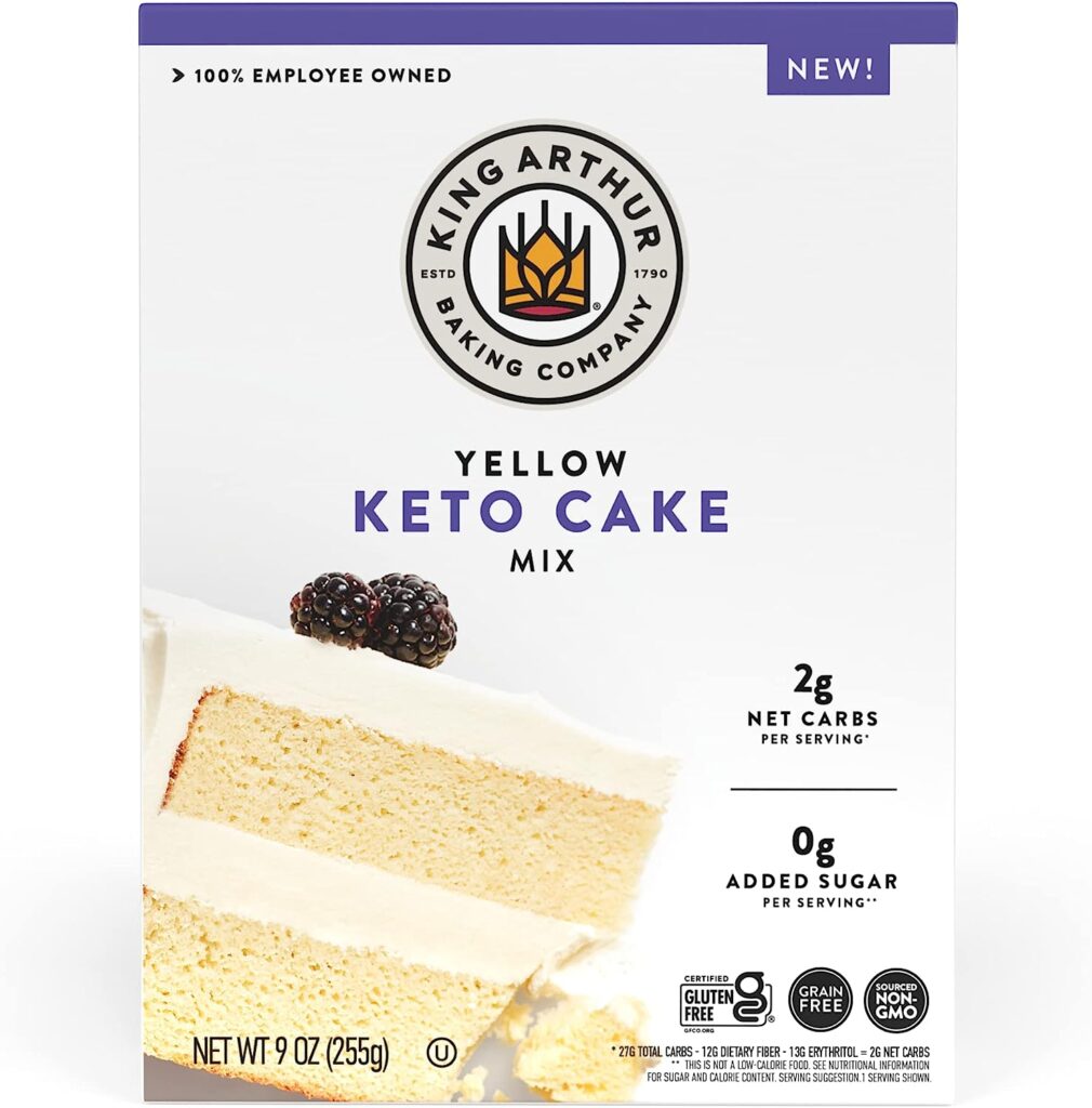 King Arthur Baking Keto Cake Mix, Yellow, 2g Net Carbs 0g Added Sugar Per Serving, Low Carb  Keto Friendly, 9oz, White