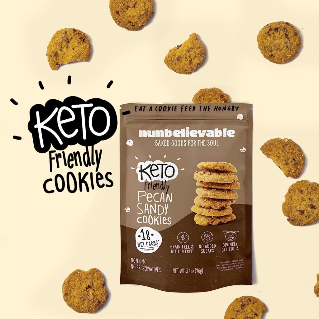 Nunbelievable Pecan Sandy Keto Cookies | Delicious Sugar Free Diabetic Snacks | Non GMO and Grain Free Keto Snack | Healthy Snacks for Adults | 3.4 Ounce Bags, Pack of 4