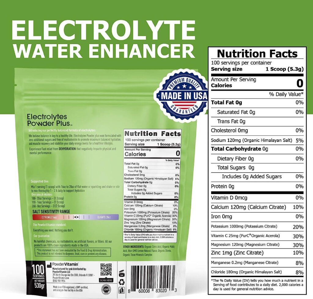 PowderVitamin Electrolytes Powder Plus Keto, Lemonade (100 Servings) 0 Sugar, No Maltodextrin,1000mg Potassium,120mg Calcium,120mg Magnesium,Organic Vitamin C,Zero Calories, Energy Hydration Powder