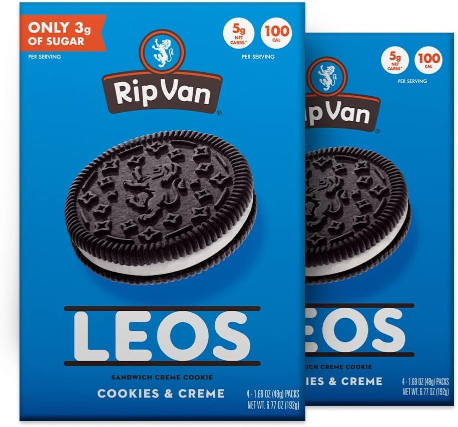 Rip Van LEOs - Cookies and Cream Sandwich Cookies - Keto Snack Cookies - Low Sugar  Low Carb Snack - Vegan Cookies - 32 Keto Cookies (2 Packs of 6.77oz)