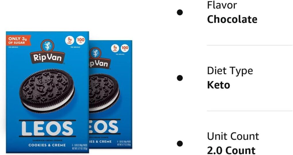 Rip Van LEOs - Cookies and Cream Sandwich Cookies - Keto Snack Cookies - Low Sugar  Low Carb Snack - Vegan Cookies - 32 Keto Cookies (2 Packs of 6.77oz)