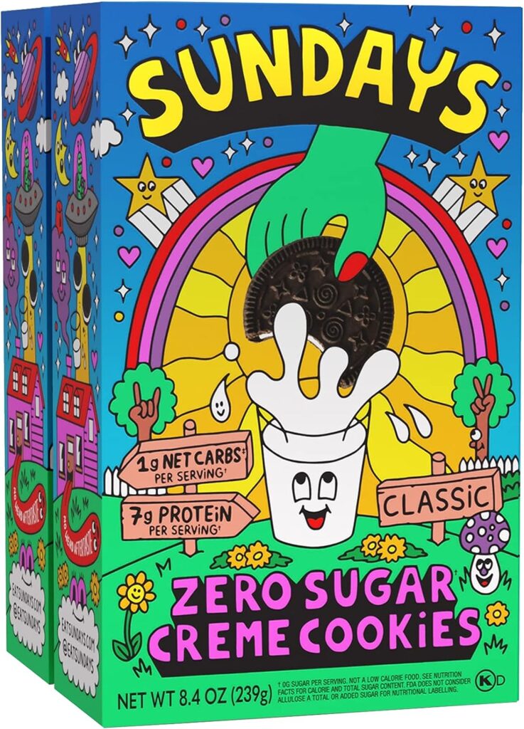 Sundays Zero Sugar Creme Cookies - Vanilla Creme Filled Chocolate Cookies, 7g Protein, 1g Net Carbs, 0g Sugar - Keto  T1D Safe Snacks - No Erythritol, 100% Gluten-Free Ingredients - 2 Boxes, 42 Count