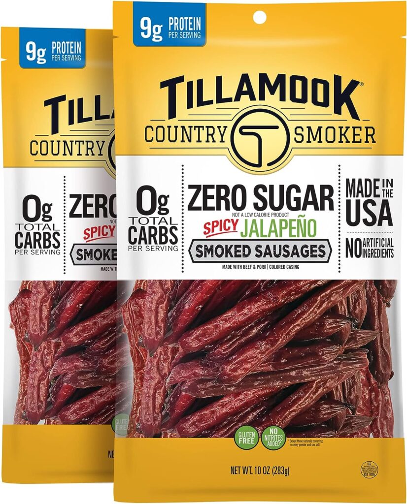 Tillamook Country Smoker Zero Sugar Spicy Jalapeño Keto Friendly Smoked Sausages, 10 Ounce (Pack of 2)