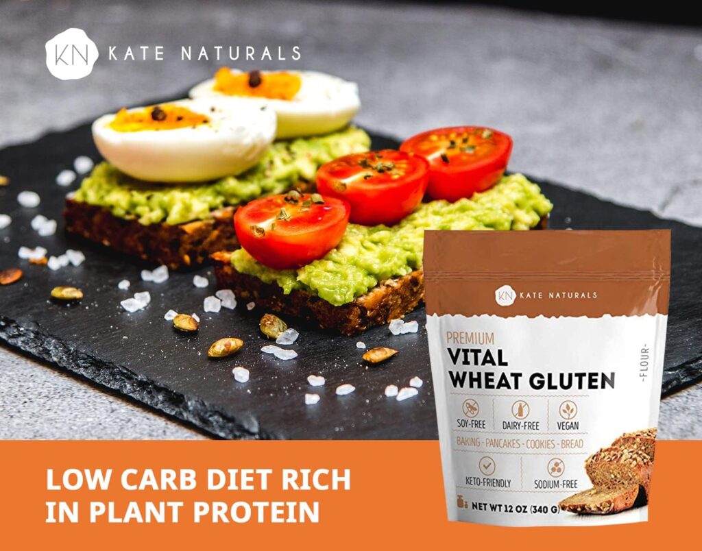 Vital Wheat Gluten for Bread Making, Baking  Seitan (12oz) - Kate Naturals. Natural Powder for Bread Machine. Non-GMO, High Protein Flour, Low Carb Bread for Vegan Gluten  Keto