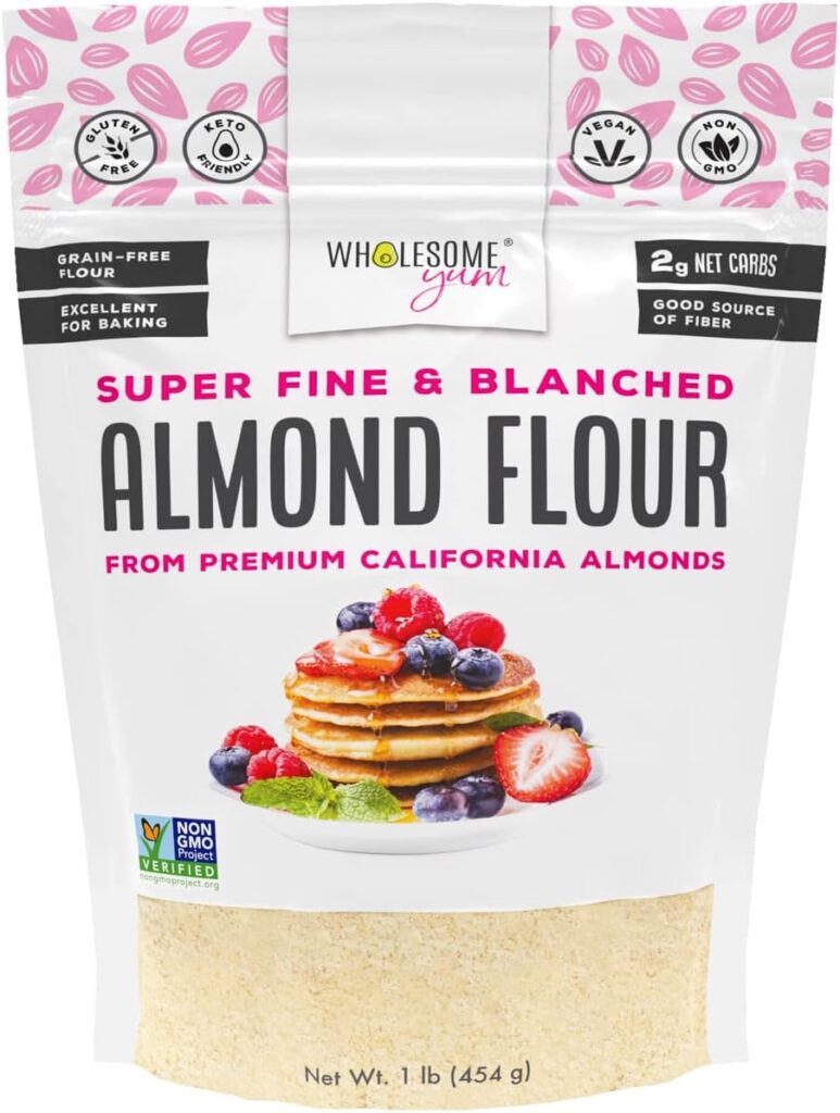 Wholesome Yum Premium Fine Ground Blanched Almond Flour (16 oz / 1 lb) - Gluten Free, Non GMO, Keto Friendly Flour Substitute For Low Carb Baking