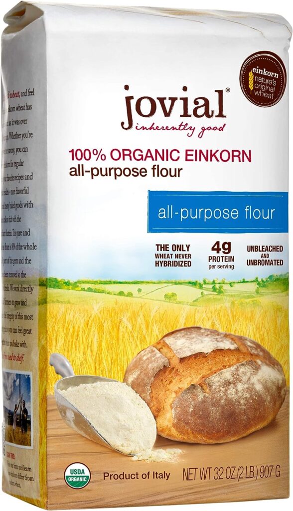 Jovial Einkorn 100% Organic Einkorn All Purpose Flour - Baking Flour, High Protein, Non-GMO, USDA Certified Organic, Unbleached Flour, Product of Italy, Organic All Purpose Flour - 32 Oz